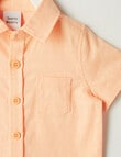 Teeny Weeny Linen Blend Short-Sleeve Shirt, Orange Sorbet product photo View 04 S
