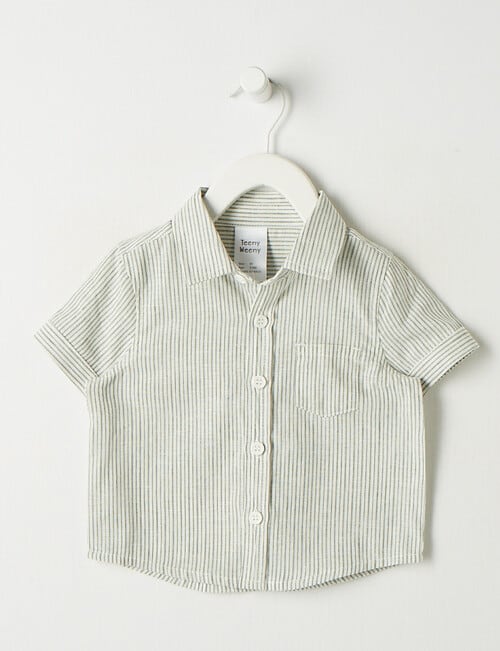 Teeny Weeny Stripe Linen Blend Short-Sleeve Shirt, Olive product photo
