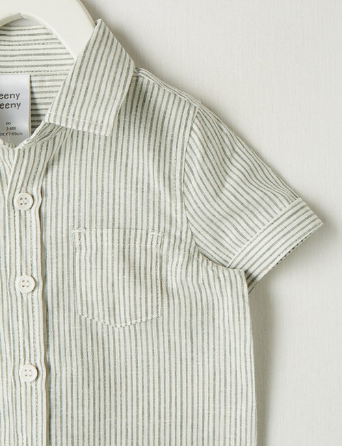 Teeny Weeny Stripe Linen Blend Short-Sleeve Shirt, Olive product photo View 04 L