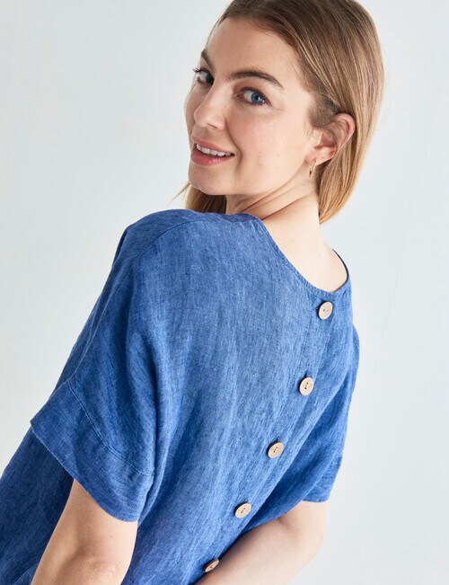 Zest Linen Button Back Top, Ink Chambray - Tops