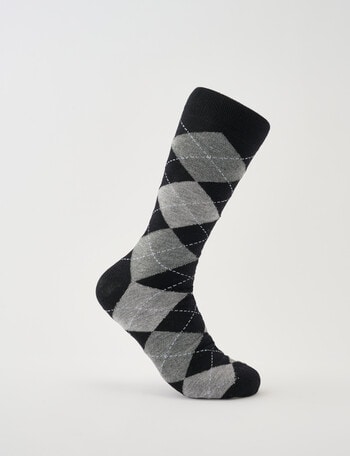 Mazzoni Argyle Acrylic & Merino-Blend Dress Sock, Black & Grey product photo