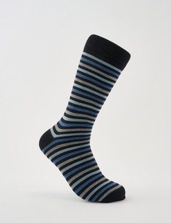 Mazzoni Striped Acrylic & Merino-Blend Dress Sock, Black, Blue & Grey product photo