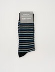Mazzoni Striped Acrylic & Merino-Blend Dress Sock, Black, Blue & Grey product photo View 02 S