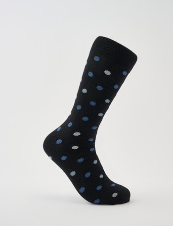 Mazzoni Spot Acrylic & Merino-Blend Dress Sock, Black, Blue & Grey product photo