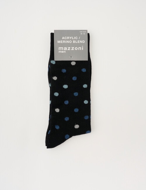 Mazzoni Spot Acrylic & Merino-Blend Dress Sock, Black, Blue & Grey product photo View 02 L