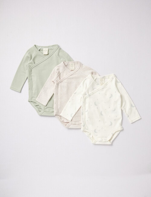 Little Bundle Stars & Moon Long Sleeve Bodysuit Set, 3-Piece, Cream product photo