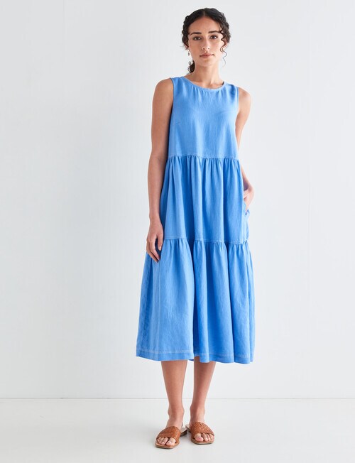 Zest Linen Frill Midi Dress, Azure - Dresses
