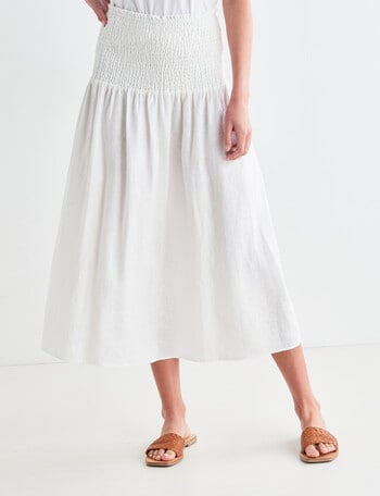 Zest Linen Shirred Waist Skirt, White product photo