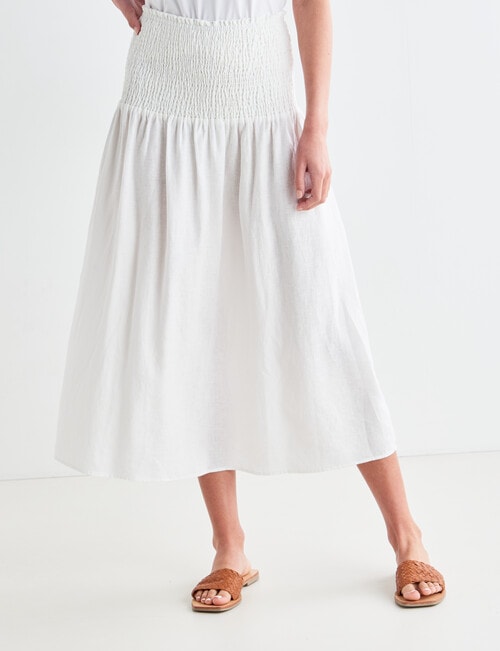 Zest Linen Shirred Waist Skirt, White - Skirts