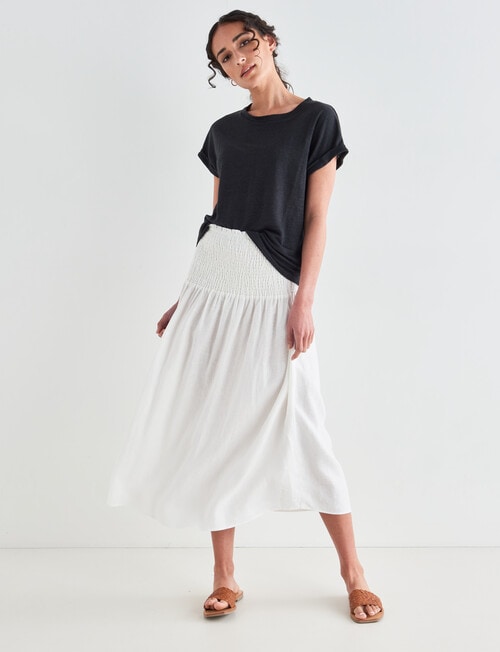 Zest Linen Shirred Waist Skirt, White - Womens Clearance