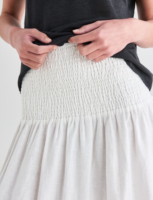 Zest Linen Shirred Waist Skirt, White product photo View 04 L