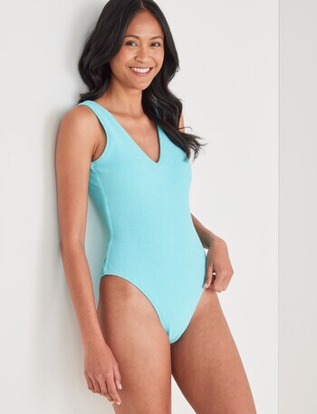 Zest Swimwear Crinkle V-Neck One piece Swimsuit, Aqua product photo