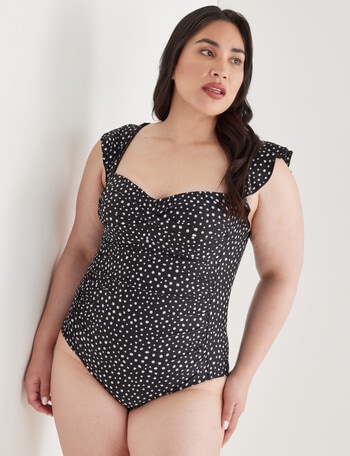 Zest Resort Curve Spot Ruffle Molly Swimsuit, Black product photo