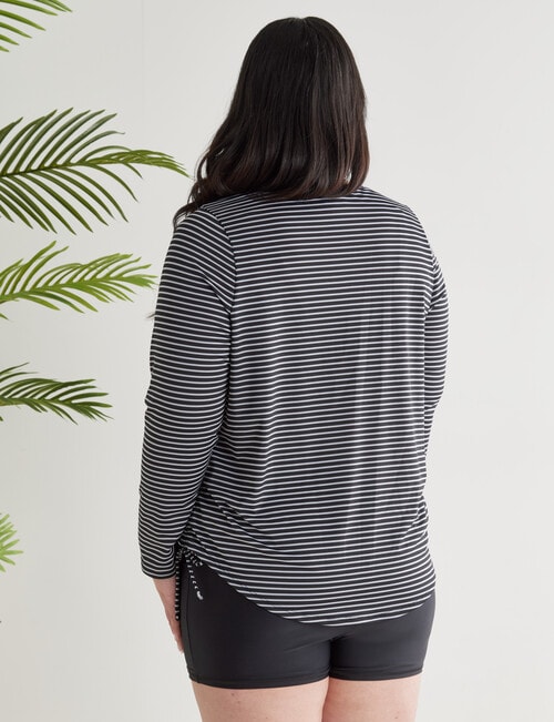 Zest Resort Curve Stripe Long Sleeve Ruched Side Swim Tee, Black & White product photo View 02 L