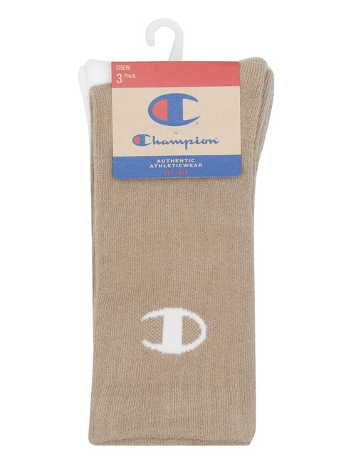 Champion Athletic Crew C Logo Sock, 3-Pack, Barren Ground, White & Oxford Heather product photo View 02 L