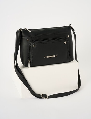 Pronta Moda East-West Crossbody Bag With Rivets, Black product photo