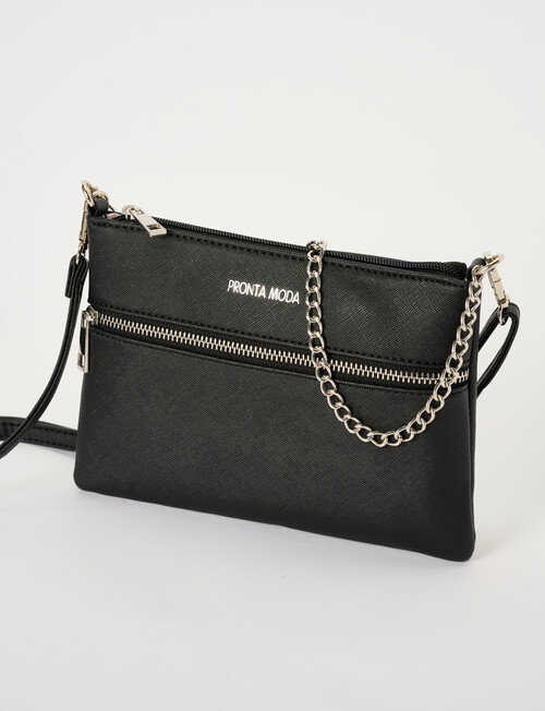 Pronta Moda Lacey Crossbody Bag With Chain, Black product photo View 03 L