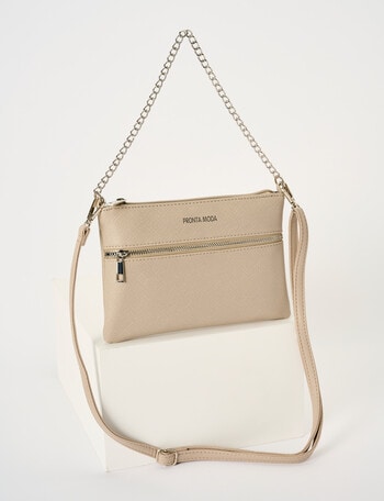 Pronta Moda Lacey Crossbody Bag With Chain, Taupe product photo