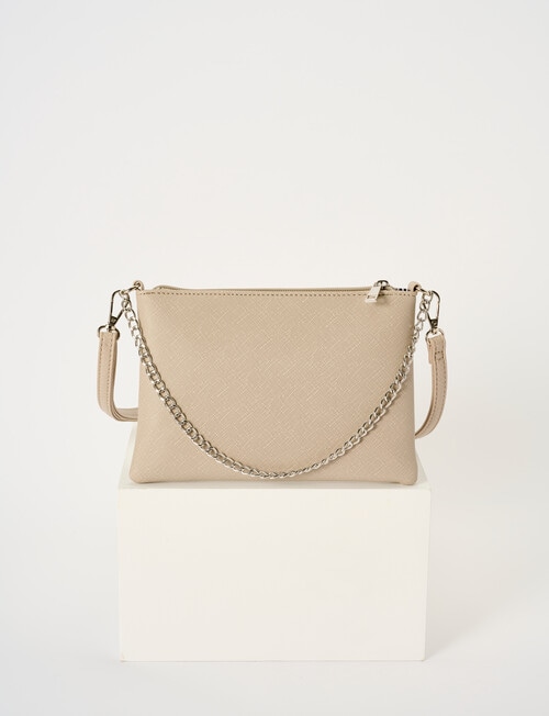 Pronta Moda Lacey Crossbody Bag With Chain, Taupe product photo View 02 L