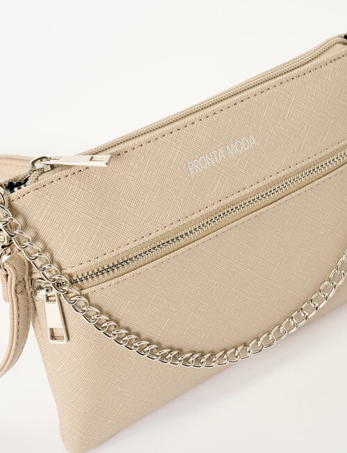 Pronta Moda Lacey Crossbody Bag With Chain, Taupe product photo View 04 L