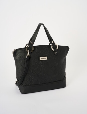 Pronta Moda Floral Embossed Tote Bag, Black product photo