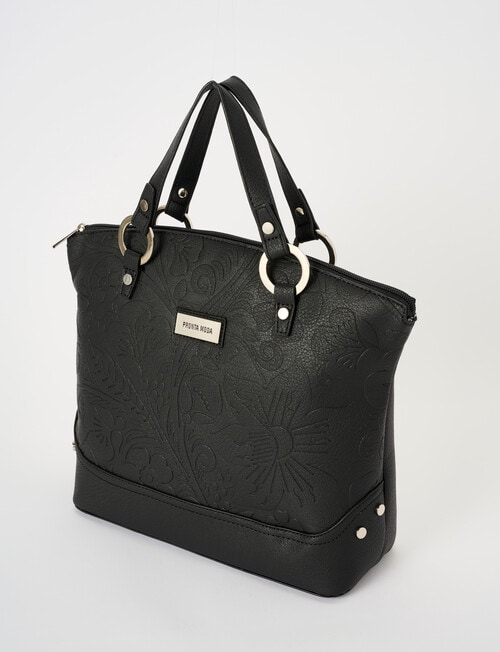 Pronta Moda Floral Embossed Tote Bag, Black product photo View 03 L
