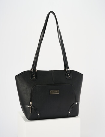 Pronta Moda Textured Zip Shopper Bag, Black product photo