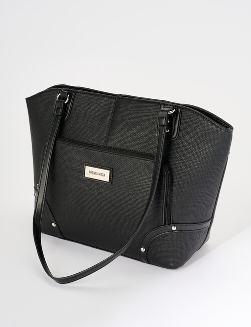 Pronta Moda Textured Zip Shopper Bag, Black product photo View 03 L