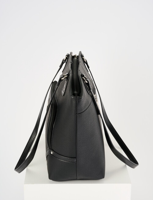 Pronta Moda Textured Zip Shopper Bag, Black product photo View 04 L