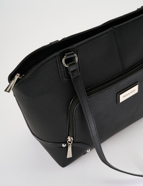 Pronta Moda Textured Zip Shopper Bag, Black product photo View 05 L