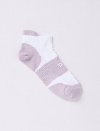 DS Socks Coolmax Cotton Cushion Sole Rib Sport Anklet, White & Grey Lilac product photo