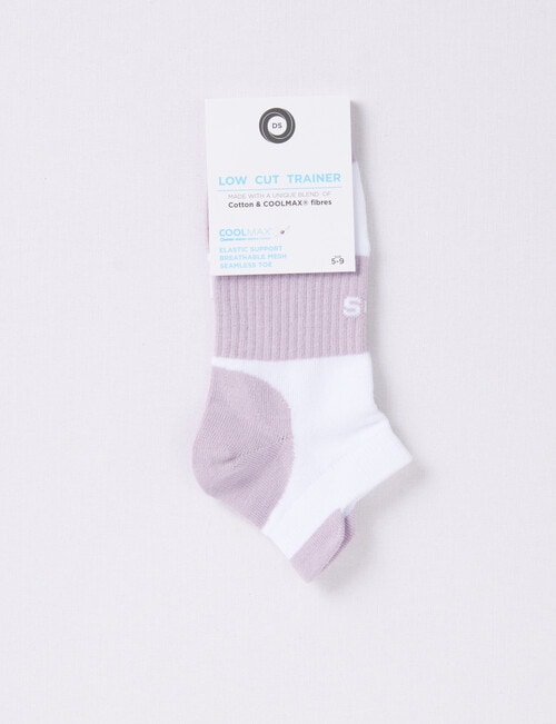 DS Socks Coolmax Cotton Cushion Sole Rib Sport Anklet, White & Grey Lilac product photo View 02 L