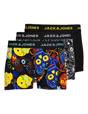 Jack & Jones Cotton Sugar Skull & Plain Trunks, 3-Pack, Black product photo