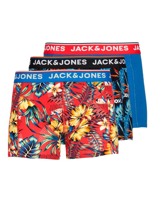 Jack & Jones Cotton Floral & Plain Trunks, 3-Pack, Multicolour & Blue product photo