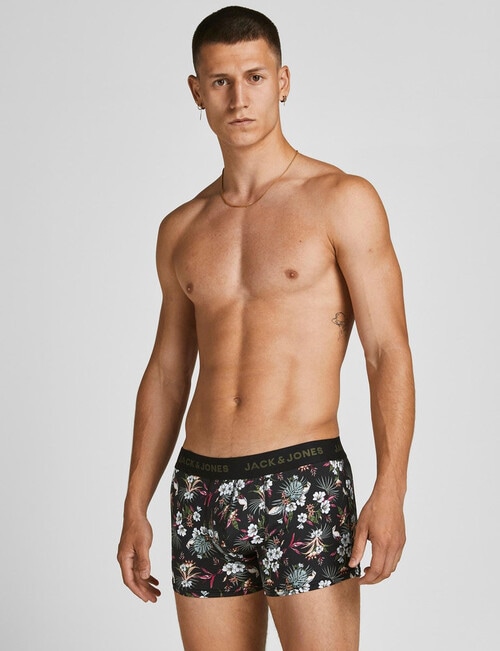 Jack & Jones Micro Floral & Plain Trunks, 3-Pack, Black product photo View 02 L