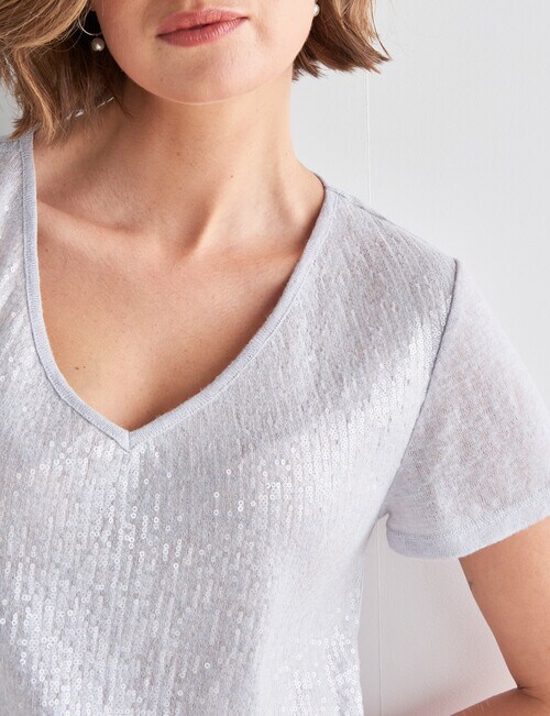 Jigsaw Sequin Front Tee, Silver Tops