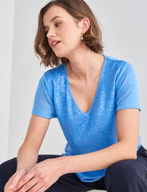 Jigsaw Sequin Front Tee, Lapis Blue product photo