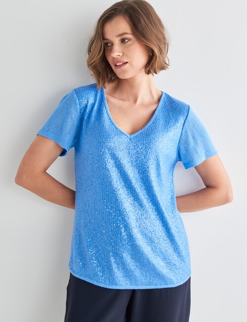 Jigsaw Sequin Front Tee, Lapis Blue product photo View 05 L
