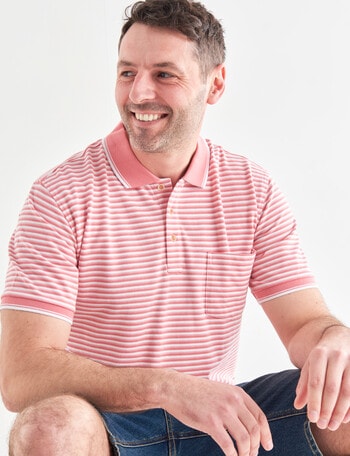 Chisel Mini Stripe Short Sleeve Polo Shirt, Salmon product photo