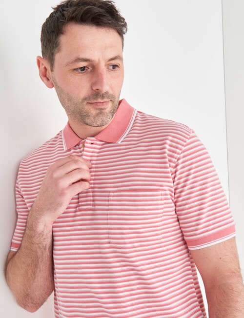 Chisel Mini Stripe Short Sleeve Polo Shirt, Salmon product photo View 04 L