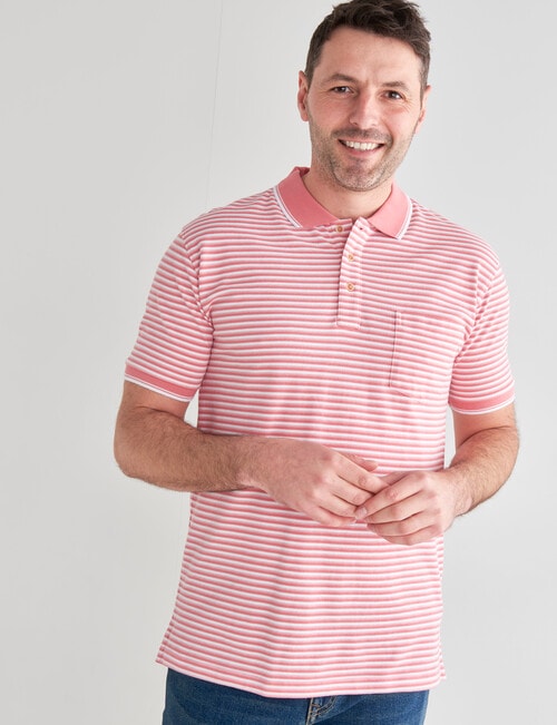 Chisel Mini Stripe Short Sleeve Polo Shirt, Salmon product photo View 05 L