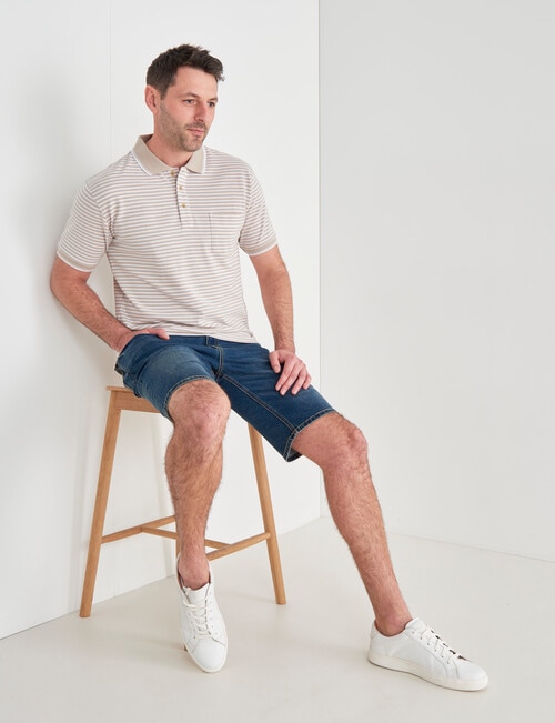 Chisel Mini Stripe Short Sleeve Polo Shirt, Tan product photo View 03 L