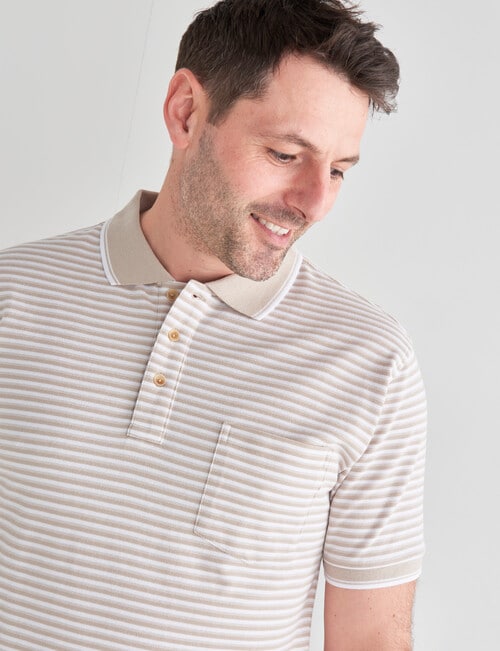 Chisel Mini Stripe Short Sleeve Polo Shirt, Tan product photo View 04 L