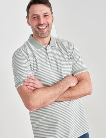 Chisel Mini Stripe Short Sleeve Polo Shirt, Sage product photo