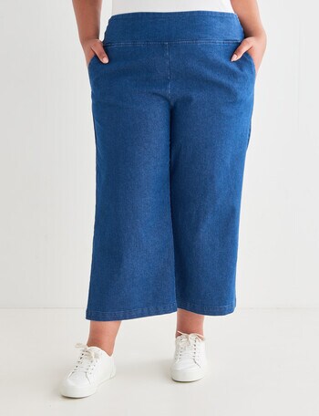 Denim Republic Curve Smart Wide Leg Crop Jean, Mid Wash product photo