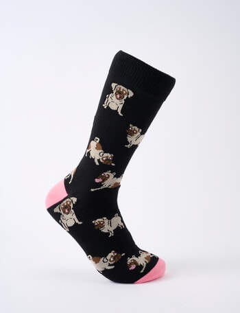 Mazzoni Cotton-blend Pug Dog Dress Sock, Black product photo
