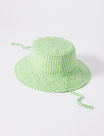Teeny Weeny Seer Sucker Check Bucket Hat, Green product photo