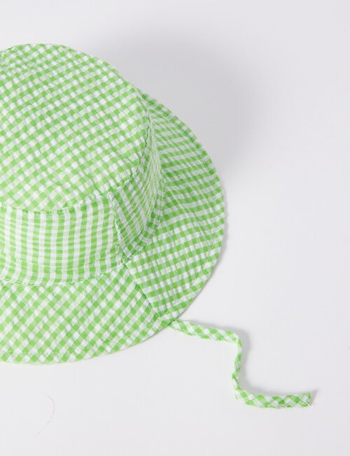 Teeny Weeny Seer Sucker Check Bucket Hat, Green product photo View 02 L