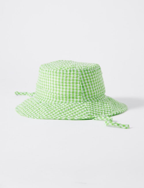 Teeny Weeny Seer Sucker Check Bucket Hat, Green product photo View 03 L