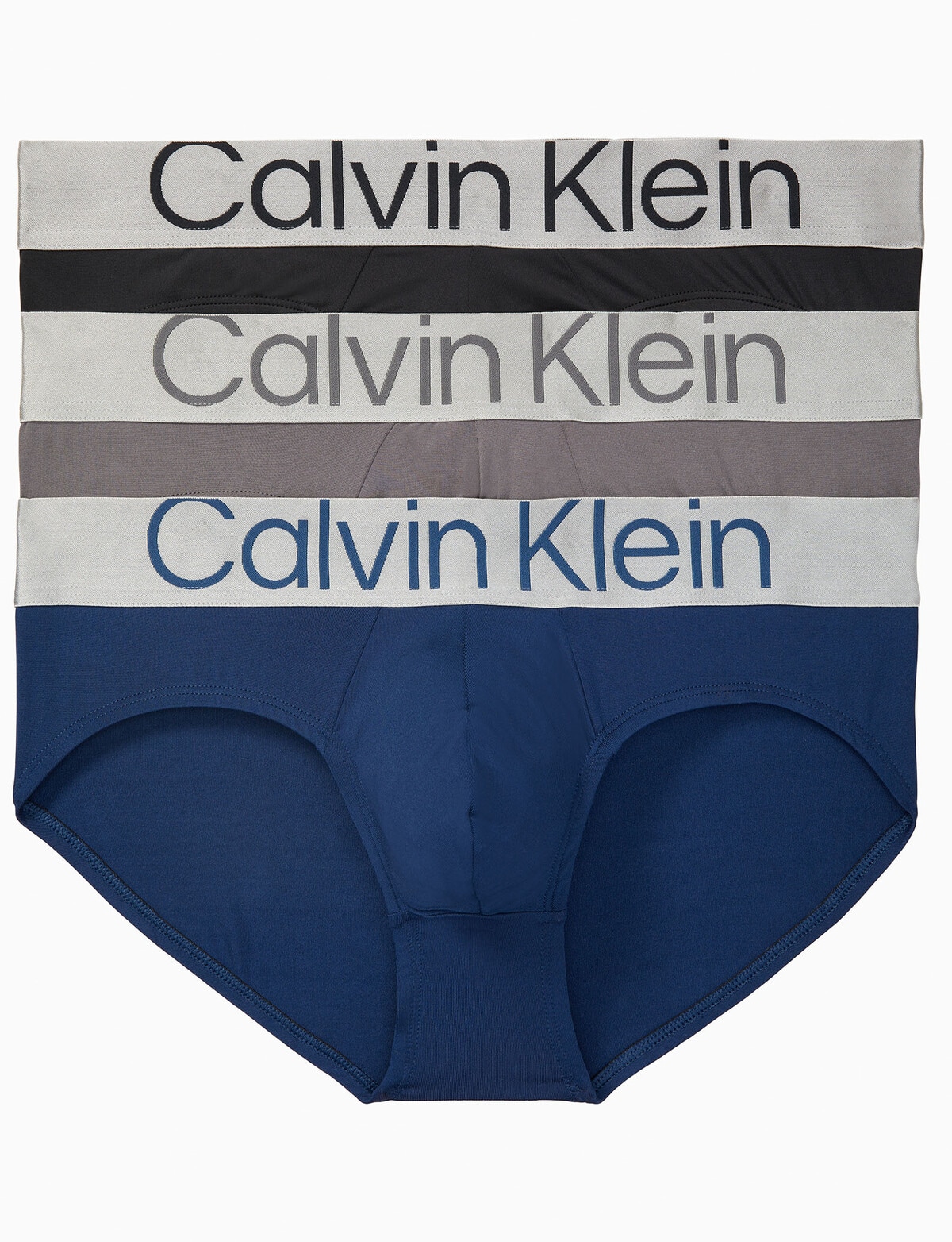 Calvin Klein Reconsidered Steel Hip Brief, 3-Pack, Black, Blue